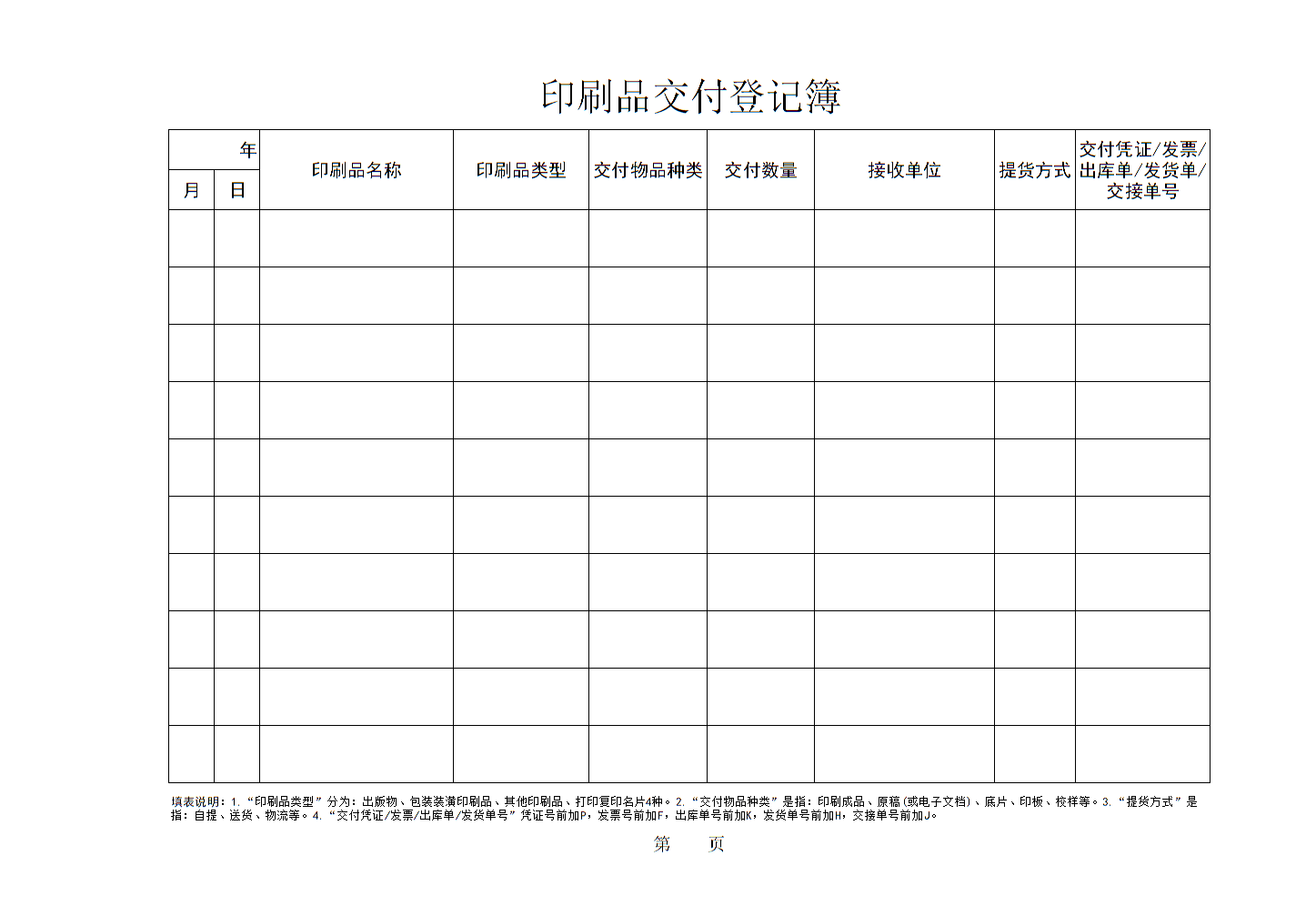 印刷品交付登记簿的建立与管理